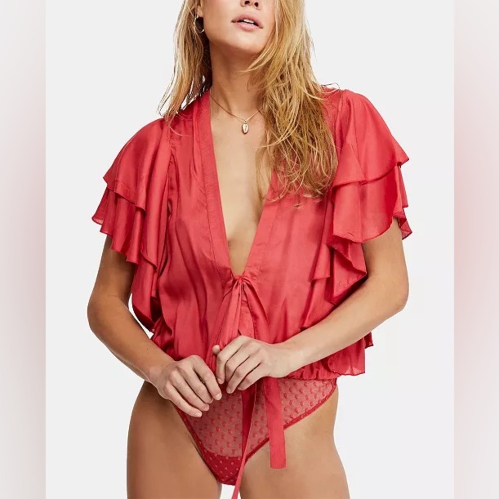 Free People Call Me Later Ruffled Bodysuit